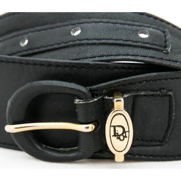 Christian Dior Black Leather Belt Womens Size Small Vintage Elegance Dressy Gold